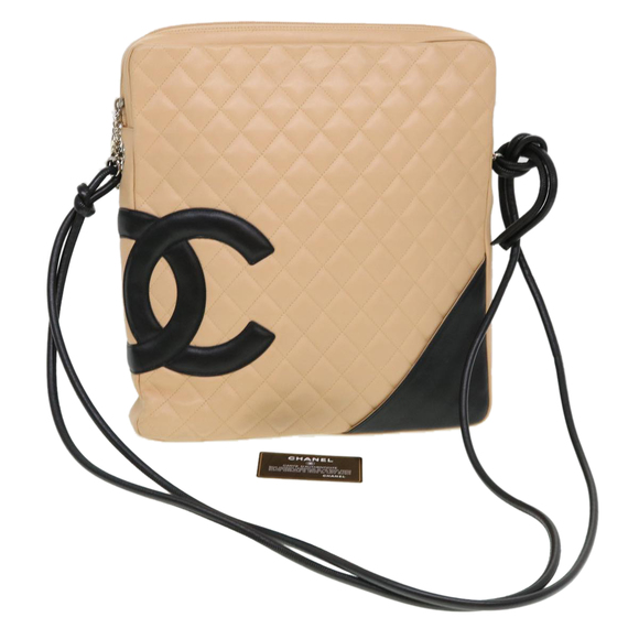 CHANEL Cambon Line Shoulder Bag Caviar Skin Beige CC Auth am4027 - Picture 1 of 16